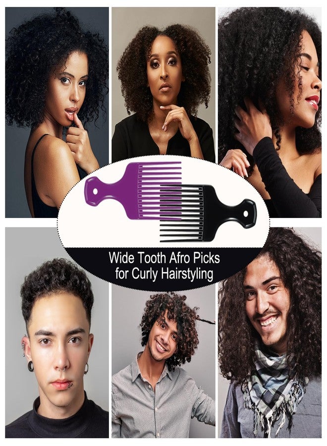 SIMPOR 2 Pcs Hair Pick Comb Wide Tooth Lift for Hair Styling Detangling Plastic Afro Pick for Women Men (Purple, Black) - Image 3